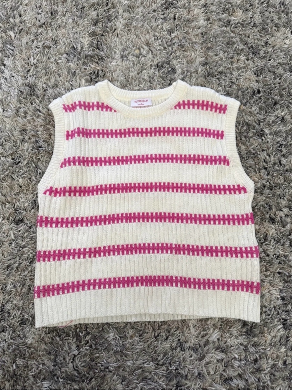 Butter Melon Striped Sleeveless Knit Sweater Vest in Pink & Cream
